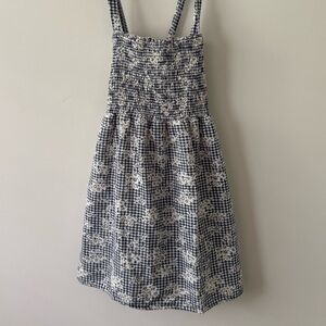 American Eagle Floral Gingham Linen Blend Mini Dress Blue Large L